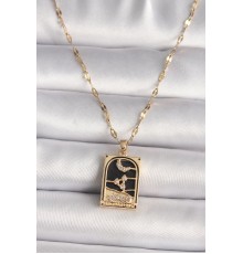 316L Çelik Gold Renk Zirkon Taşlı Ay Figürlü Tarot Model Kadın Kolye