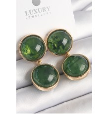 Pirinç Gold Renk Sallantı Yeşil Mineli Daire Model Kadın Küpe