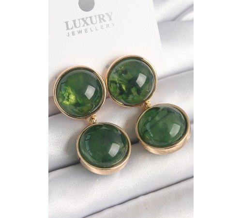 Pirinç Gold Renk Sallantı Yeşil Mineli Daire Model Kadın Küpe Pirinç Gold Renk Sallantı Yeşil Mineli Daire Model Kadın Küpe