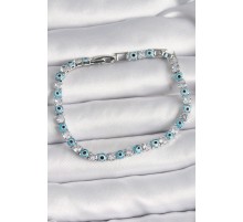 Pirinç Gümüş Renk Su Yolu Zirkon Taşlı Nazar Boncuklu Kadın Bileklik