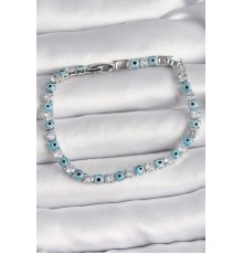 Pirinç Gümüş Renk Su Yolu Zirkon Taşlı Nazar Boncuklu Kadın Bileklik