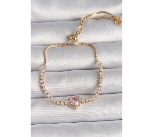 Pirinç Gold Renk Su Yolu Zirkon Taşlı Pembe Zirkon Taşlı Kalp Asansör Model Charm Kadın Bileklik Pirinç Gold Renk Su Yolu Zirkon Taşlı Pembe Zirkon Taşlı Kalp Asansör Model Charm Kadın Bileklik
