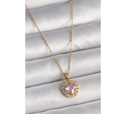 316L Çelik Gold Renk Zincir Pembe Zirkon Taşlı Kalp Model Kadın Kolye 316L Çelik Gold Renk Zincir Pembe Zirkon Taşlı Kalp Model Kadın Kolye