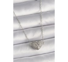 316L Çelik Gümüş Renk Zirkon Taşlı Mıknatıslı Kalp Model Kadın Kolye