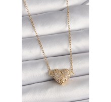 316L Çelik Gold Renk Zincir Zirkon Taşlı Mıknatıslı Kalp Model Kadın Kolye