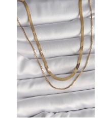 316L Çelik Gold Renk 2'Li İtalyan Zincir Model Kadın Kolye
