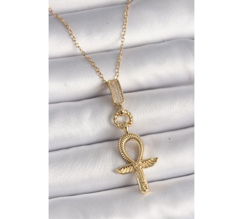 316L Çelik Gold Renk Zincir Zirkon Taşlı Ankh Model Kadın Kolye 316L Çelik Gold Renk Zincir Zirkon Taşlı Ankh Model Kadın Kolye