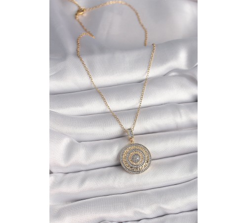 316L Çelik Gold Renk Zincir Zirkon Taşlı Madalyon Model Labirent İşleme Kadın Kolye 316L Çelik Gold Renk Zincir Zirkon Taşlı Madalyon Model Labirent İşleme Kadın Kolye