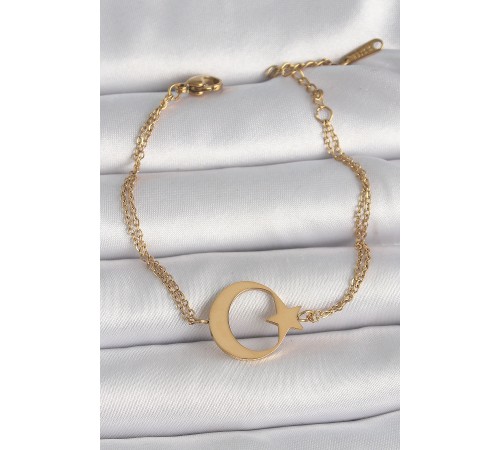 316L Çelik Gold Renk Ay Yıldız Model Kadın Bileklik 316L Çelik Gold Renk Ay Yıldız Model Kadın Bileklik