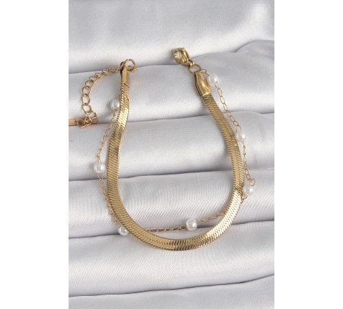 316L Çelik Gold Renk 2'Li İtalyan Zincir Model İnci Detay Kadın Bileklik 316L Çelik Gold Renk 2'Li İtalyan Zincir Model İnci Detay Kadın Bileklik