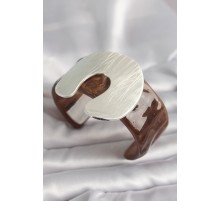 Kahverengi Mermer Desen Akrilik Plastik Gümüş Plaka Model Vintage Kadın Bilezik