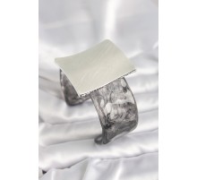 Siyah Mermer Desen Akrilik Plastik Gümüş Kare Plaka Model Vintage Kadın Bilezik