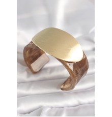 Kahverengi Mermer Desen Akrilik Plastik Gold Oval Plaka Model Vintage Kadın Bilezik
