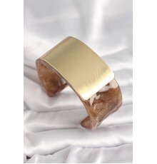 Kahverengi Mermer Desen Akrilik Platik Gold Dikdörtgen Plaka Model Vintage Kadın Bilezik