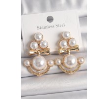 Pirinç Gold Renk İncili Çapa Model Kadın Küpe