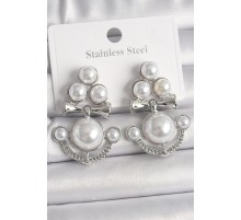 Pirinç Gümüş Renk Sallantı İncili Çapa Model Kadın Küpe