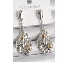 Pirinç Gümüş Renk Sallantı Damla Model Gold Topçuk Detay Kadın Küpe