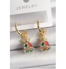 Pirinç Gold Renk Renkli Vintage Çin Emaye Model Kadın Küpe