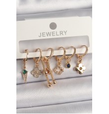 Pirinç Gold Renk Çoklu Figür Kadın Küpe Seti
