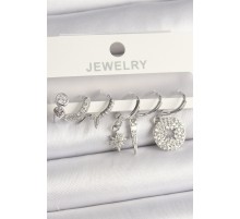 Pirinç Gümüş Renk Zirkon Taşlı Çoklu Figür Kadın Küpe Seti