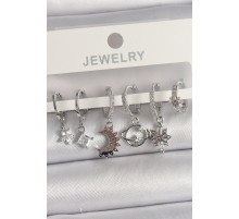 Pirinç Gümüş Renk Zirkon Taşlı Gezgen Model Kadın Küpe Seti