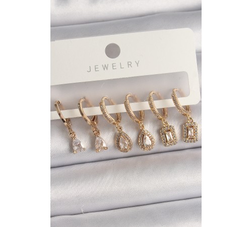 Pirinç Gold Renk Sallantı Zirkon Taşı Damla Model Kadın Küpe Seti Pirinç Gold Renk Sallantı Zirkon Taşı Damla Model Kadın Küpe Seti