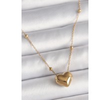 316L Çelik Gold Renk Topçuk Detaylı Zincir Kalp Model Kadın Kolye