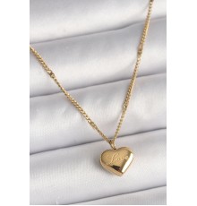 316L Çelik Gold Renk Zincir Love İşlemeli Kalp Figür Kadın Kolye