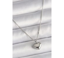 316L Çelik Gümüş Renk Zincir Love İşleme Kalp Figür Kadın Kolye
