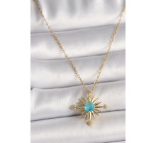 316L Çelik Gold Renk Zincir Mavi Taş Detaylı Kuzey Yıldız Model Kadın Kolye