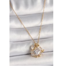 316L Çelik Gold Renk Zincir Zirkon Taşlı Kalp Model Gül Detay Kadın Kolye