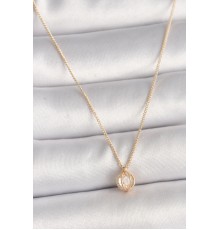 Pirinç Gold Renk Zirkon Taşlı Daire Kafes Model Kadın Kolye