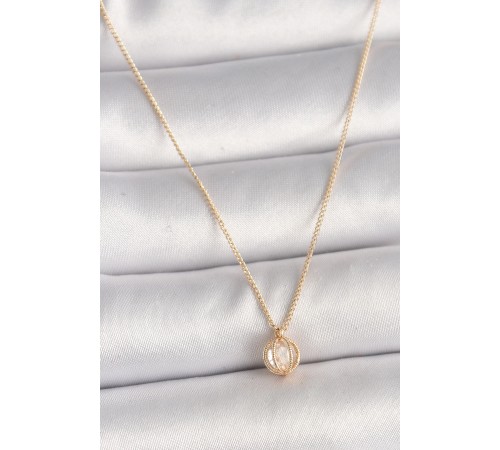Pirinç Gold Renk Zirkon Taşlı Daire Kafes Model Kadın Kolye Pirinç Gold Renk Zirkon Taşlı Daire Kafes Model Kadın Kolye