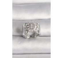 Pirinç Gümüş Renk Ayarlanabilir Baget Zirkon Taş Model Kadın Yüzük