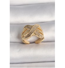 Pirinç Gold Renk Ayarlanabilir Zirkon Taşlı X Model Kadın Yüzük