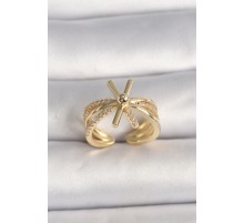 Pirinç Gold Renk Ayarlanabilir Ziron Taşlı Kadın Yüzük