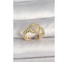 Pirinç Gold Renk Ayarlanabilir Zirkon Taşlı Kalp Model Kadın Yüzük