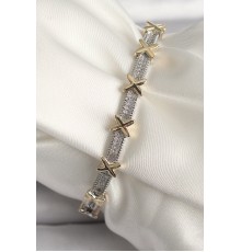 Pirinç Gümüş Renk Zirkon Taşlı Gold Xoxo Model VIP Seri Kadın Bileklik