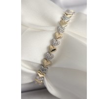 Pirinç Mix Renk Zirkon Taşlı Kalp Model VIP Seri Kadın Bileklik