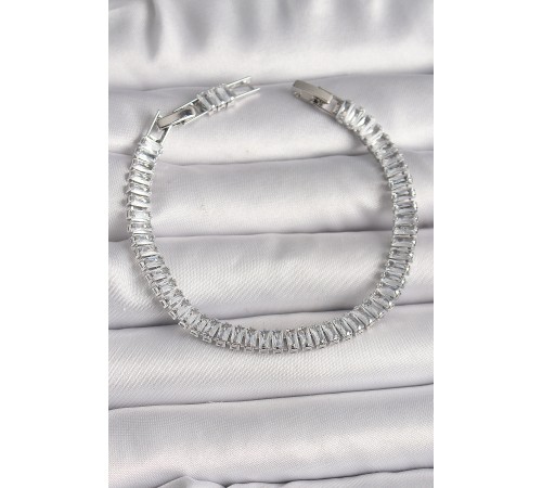 Pirinç Gümüş Renk Zirkon Taşlı Su Yolu Model Kadın Bileklik