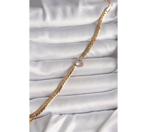 316L Çelik Gold Renk Yassı Zincir Model Zirkon Taşlı Kalp Figür Kadın Bileklik 316L Çelik Gold Renk Yassı Zincir Model Zirkon Taşlı Kalp Figür Kadın Bileklik