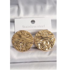 Pirinç Gold Renk İşlemeli Daire Plaka Model Kadın Küpe