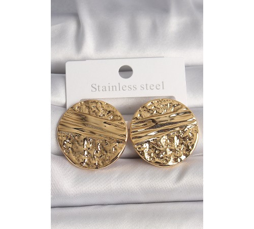 Pirinç Gold Renk İşlemeli Daire Plaka Model Kadın Küpe Pirinç Gold Renk İşlemeli Daire Plaka Model Kadın Küpe