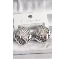 Pirinç Gümüş Renk İşlemeli Kare Model Kadın Küpe