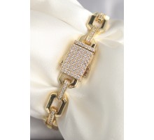 Pirinç Gold Renk Zirkon Taş Detaylı Kare Zincir Model Xuping VIP Exculusive Seri Kadın Bileklik