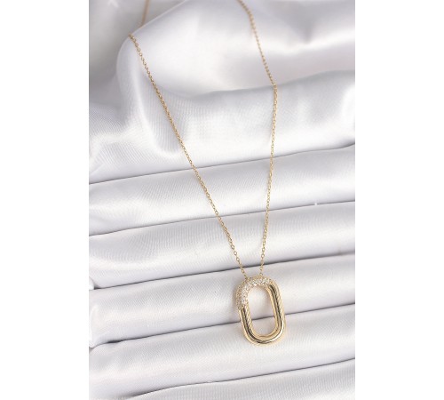 316L Çelik Gold Renk Zirkon Taşlı Oval Model Kadın Kolye 316L Çelik Gold Renk Zirkon Taşlı Oval Model Kadın Kolye