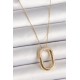 316L Çelik Gold Renk Zirkon Taşlı Oval Model Kadın Kolye