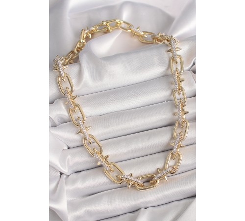 Pirinç Gold Renk Zirkon Taşlı Dikenli Halka Model VIP Exculusive Seri Kadın Kolye Pirinç Gold Renk Zirkon Taşlı Dikenli Halka Model VIP Exculusive Seri Kadın Kolye