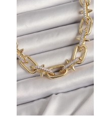 Pirinç Gold Renk Zirkon Taşlı Dikenli Halka Model VIP Exculusive Seri Kadın Kolye
