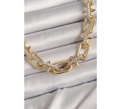 Pirinç Gold Renk Zirkon Taşlı Dikenli Halka Model VIP Exculusive Seri Kadın Kolye Pirinç Gold Renk Zirkon Taşlı Dikenli Halka Model VIP Exculusive Seri Kadın Kolye